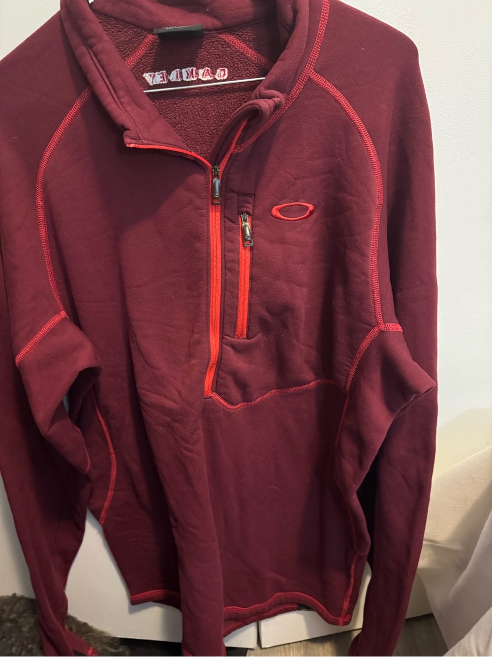 Oakley Men's Deep Maroon Half-Zip Pullover with Red Trim